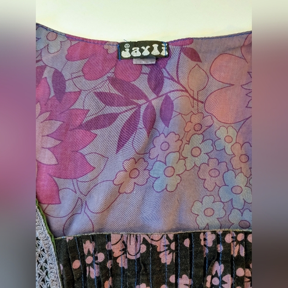 Jayli patchwork boho flutter sleeve maxi dress size M crochet bodice tie waist - Picture 4 of 10